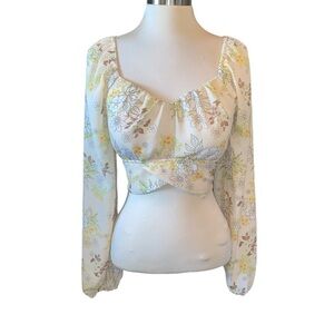 Madden NYC crop top blouse long sleeve square neck ties in back padded Sz Large